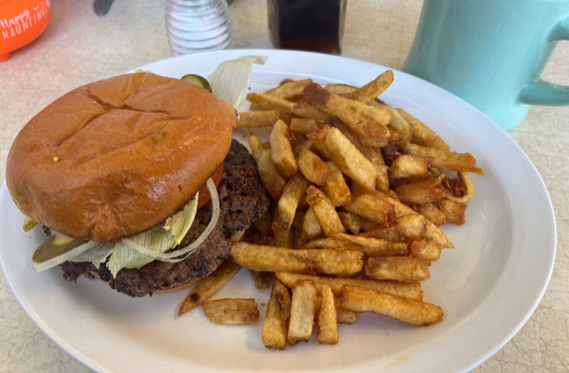 Double smash burger with crisp-edged patties and melted cheese